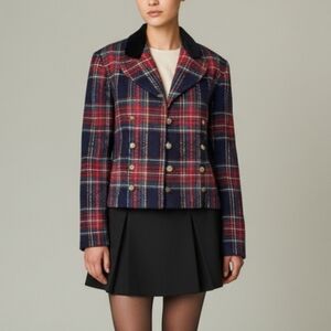 90s Vintage Plaid Double Breasted Cropped Blazer Womens 10 Positive Attitude